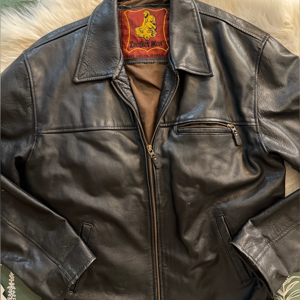 REALLY COOL BLACK GENUINE LEATHER MENS JACKET VINTAGE ADJUSTABLE UNISEX OVERSIZE
